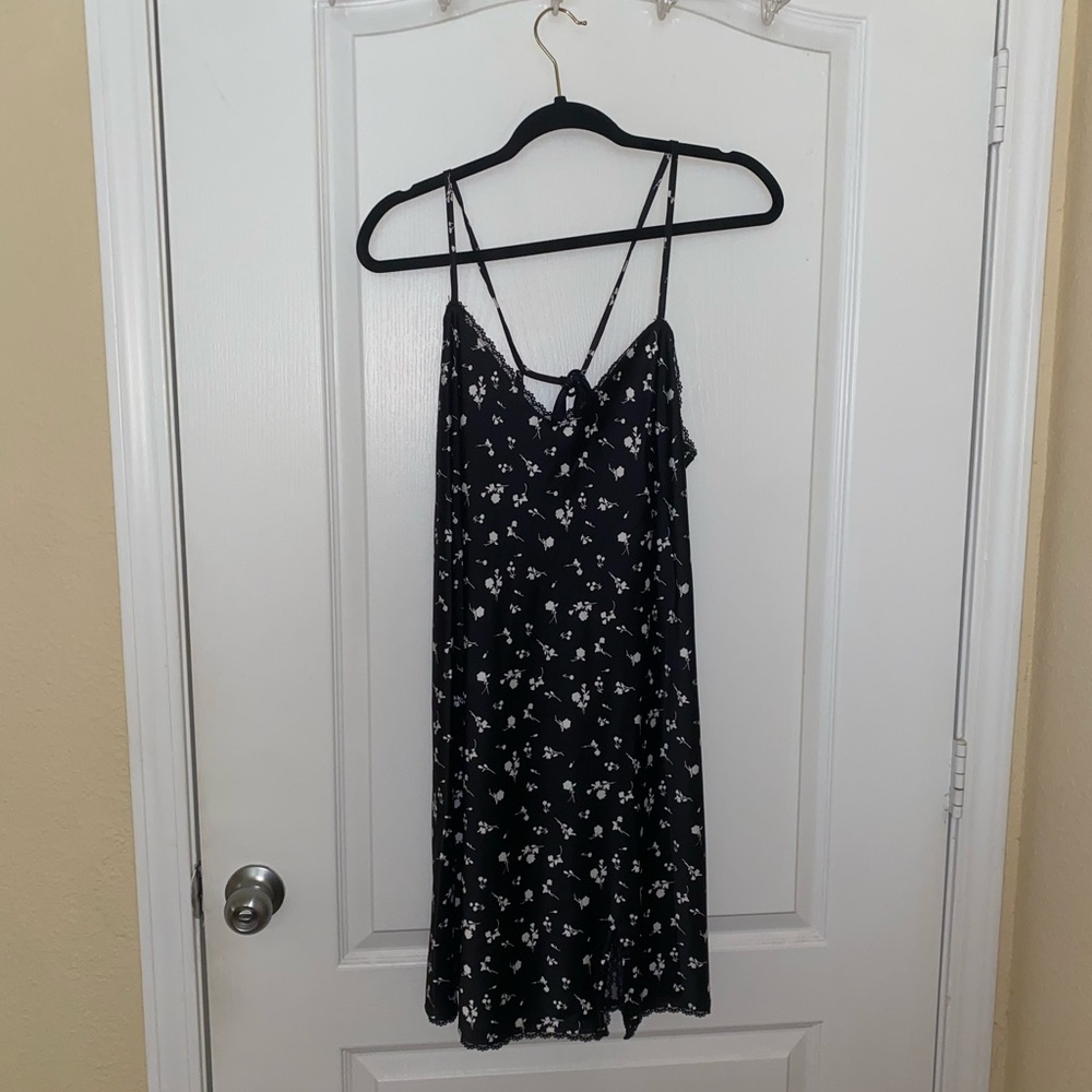 NWOT Wild Fable Black Floral Slip Silk Dress